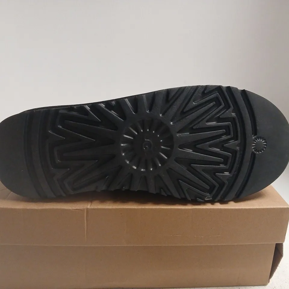 BOXED PAIR OF UGG BLACK SUEDE SLIPPERS – UK 13