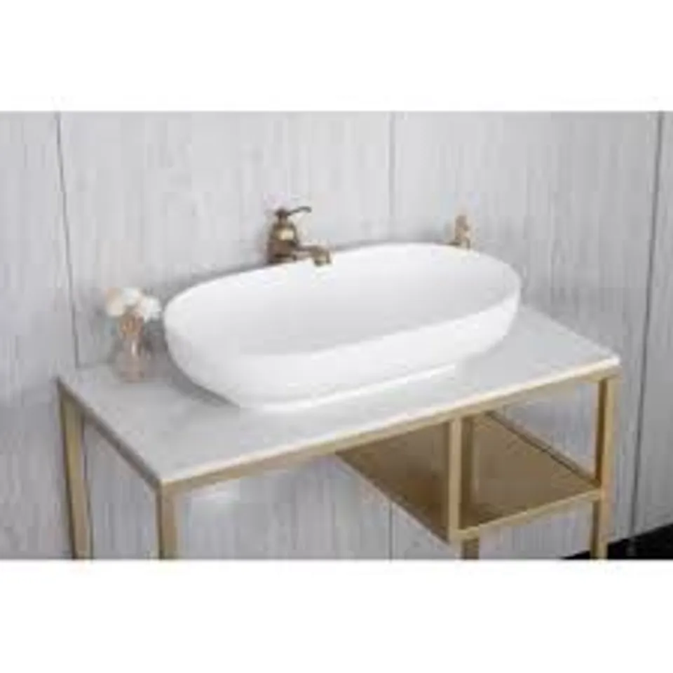 BOXED IVY BRONX 40×40MM WHITE CERAMIC OVAL SINK WITH OVERFLOW