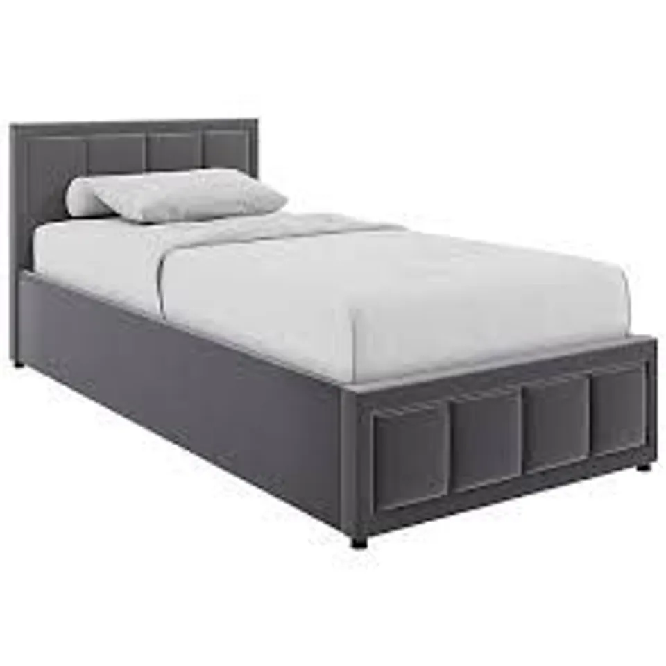 BOXED VANITA SINGLE OTTOMAN BED - DARK GREY LINEN (2 BOXES)