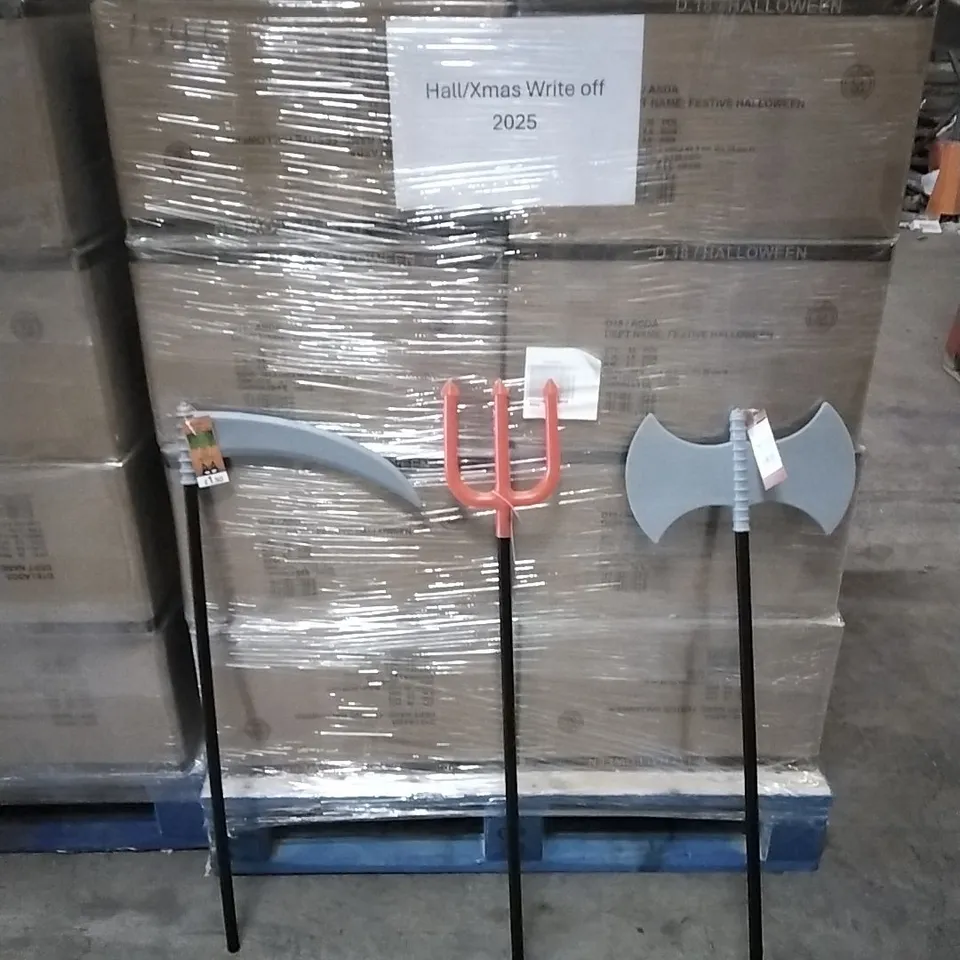 PALLET CONTAINING 8 BOXES OF BRAND NEW PLASTIC HALLOWEEN KIDS WEAPONS