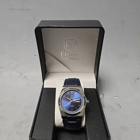 ERNEST FERDINAND WATCH – DAY DATE CALENDAR DIAL – LEATHER STRAP – 3ATM WATER RESISTANT