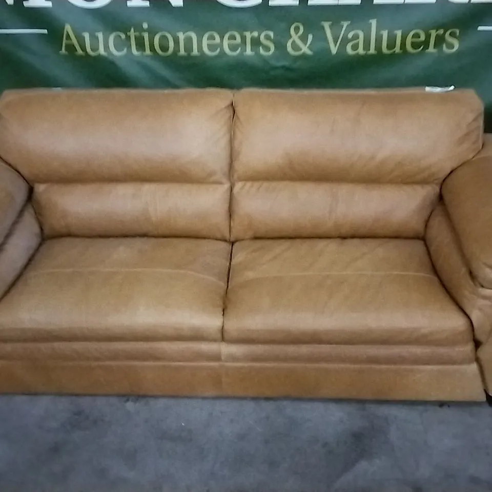QUALITY RUST LEATHER 3 SEATER SOFA 