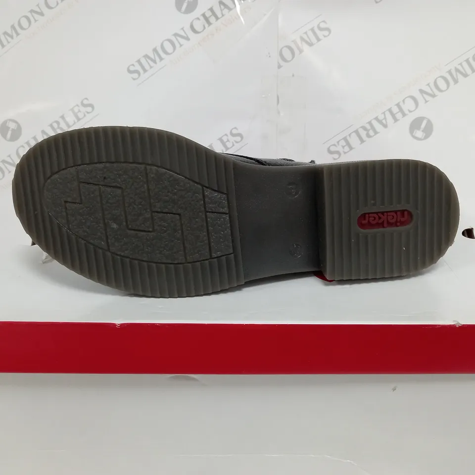 BOXED PAIR OF RIEKER LACE UP BOOTS IN BLACK - SIZE 7.5