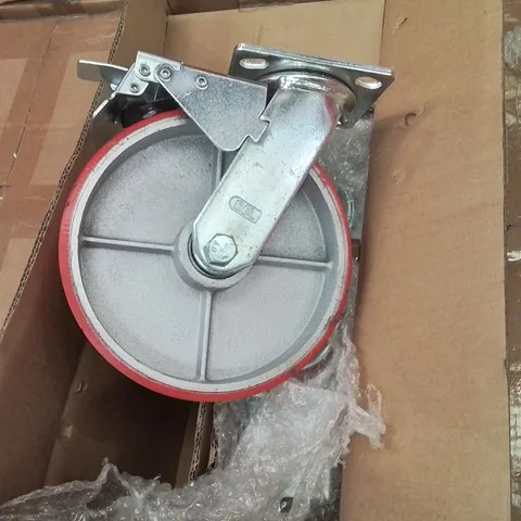 PALLET CONTAINING LARGE QUANTITY OF 8" RED INDUSTRIAL WHEELS