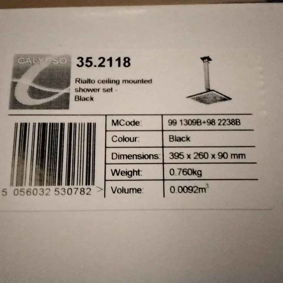 BOXED AS NEW CALYPSO RIALTO CEILING MOUNTED SHOWER SET IN BLACK
