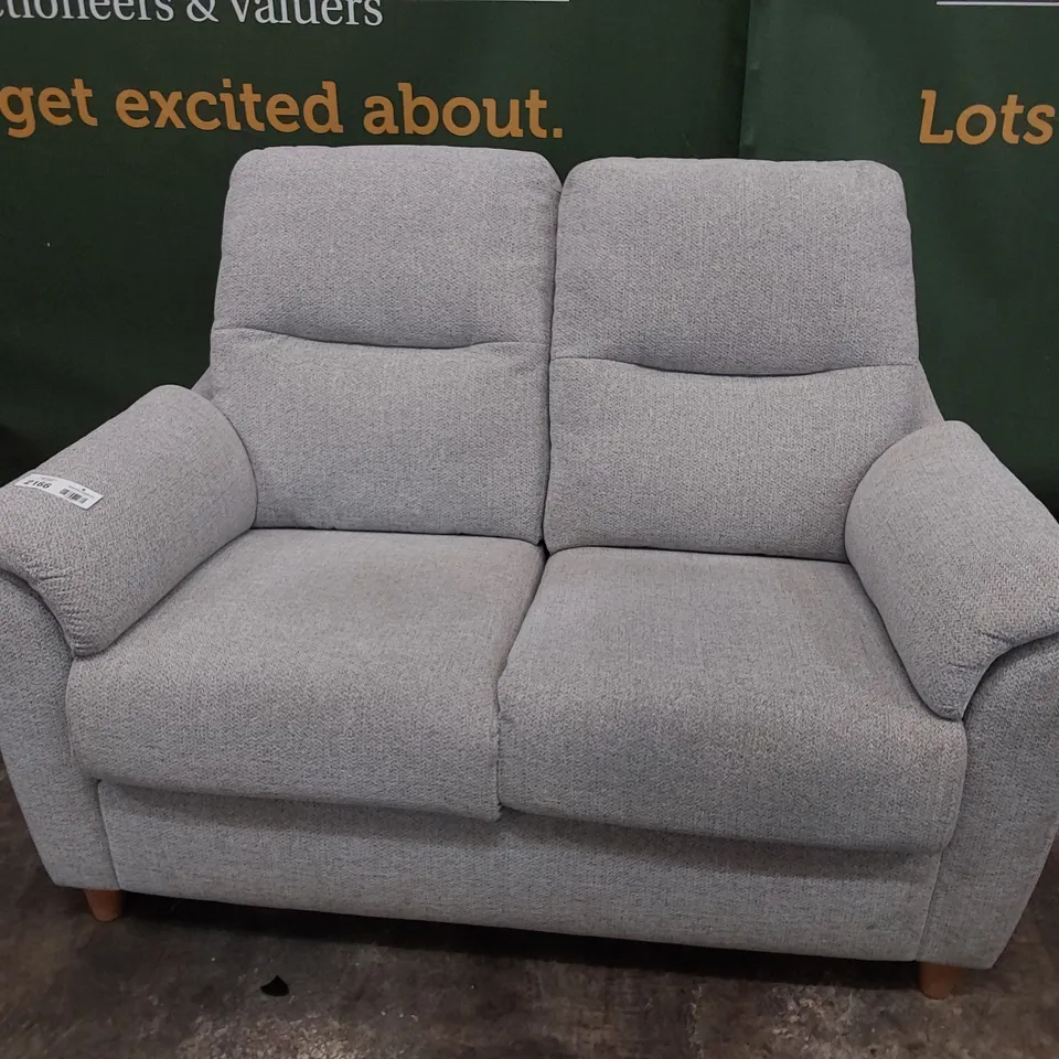 QUALITY BRITISH DESIGNER G PLAN TWO SEATER SOFA LIGHT GREY FABRIC 