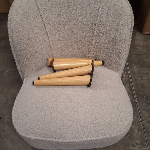 UNBOXED LIGHT GREY FABRIC CHAIR ON WOODEN LEGS