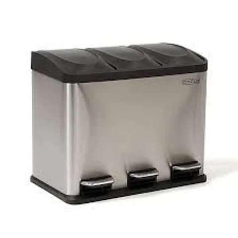 BOXED OYPLA 45L STAINLESS STEEL TRIPLE COMPARTMENT RECYCLING PEDAL KITCHEN WASTE BIN  