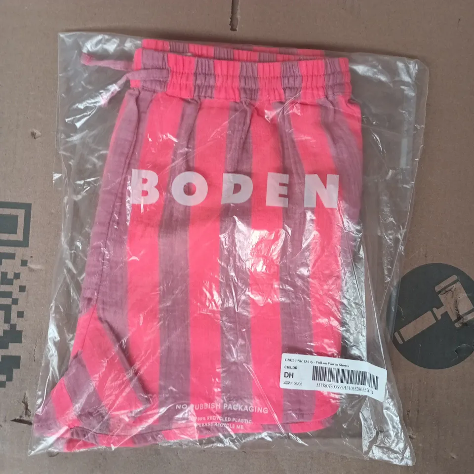 BAGGED BODEN PULL-ON WOVEN SHORTS IN PINK STRIPES SIZE 13-14 YEARS