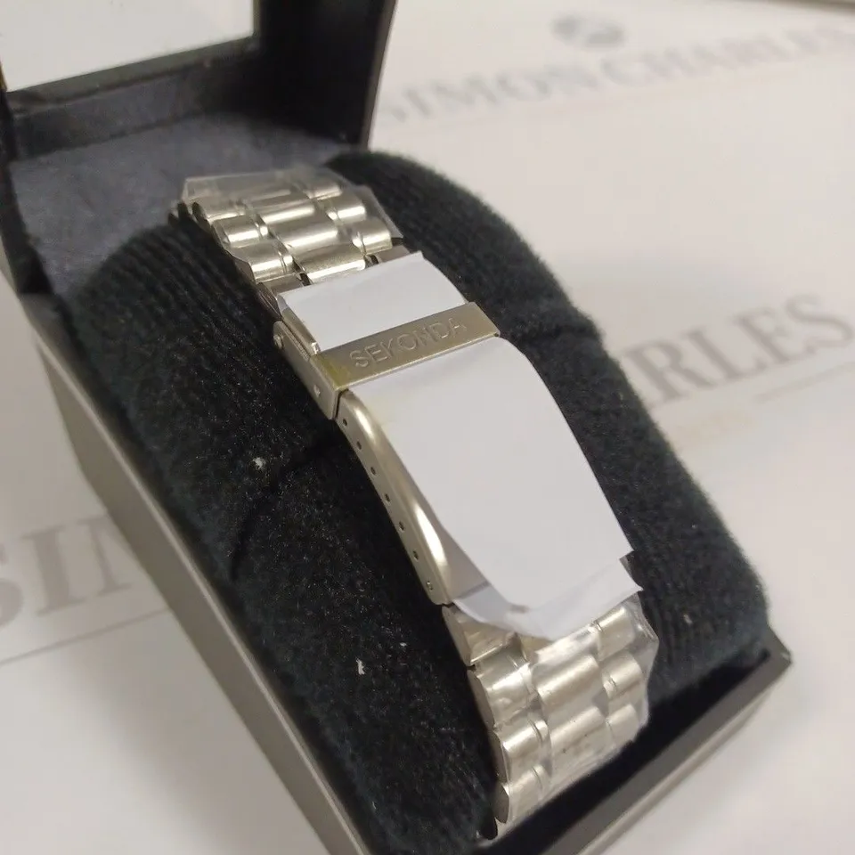 BOXED SEKONDA ALL STAINLESS STEEL BLUE FACED MENS WATCH
