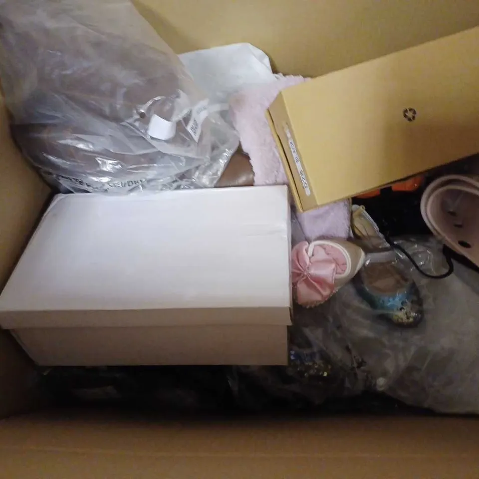 BOX OF APPROXIMATELY 8 PAIRS OF ASSORTED SHOES IN VARIOUS COLOUR, STYLES AND SIZES