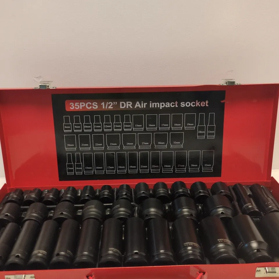 35-PIECE 1/2" DR AIR IMPACT SOCKET SET IN RED CASE