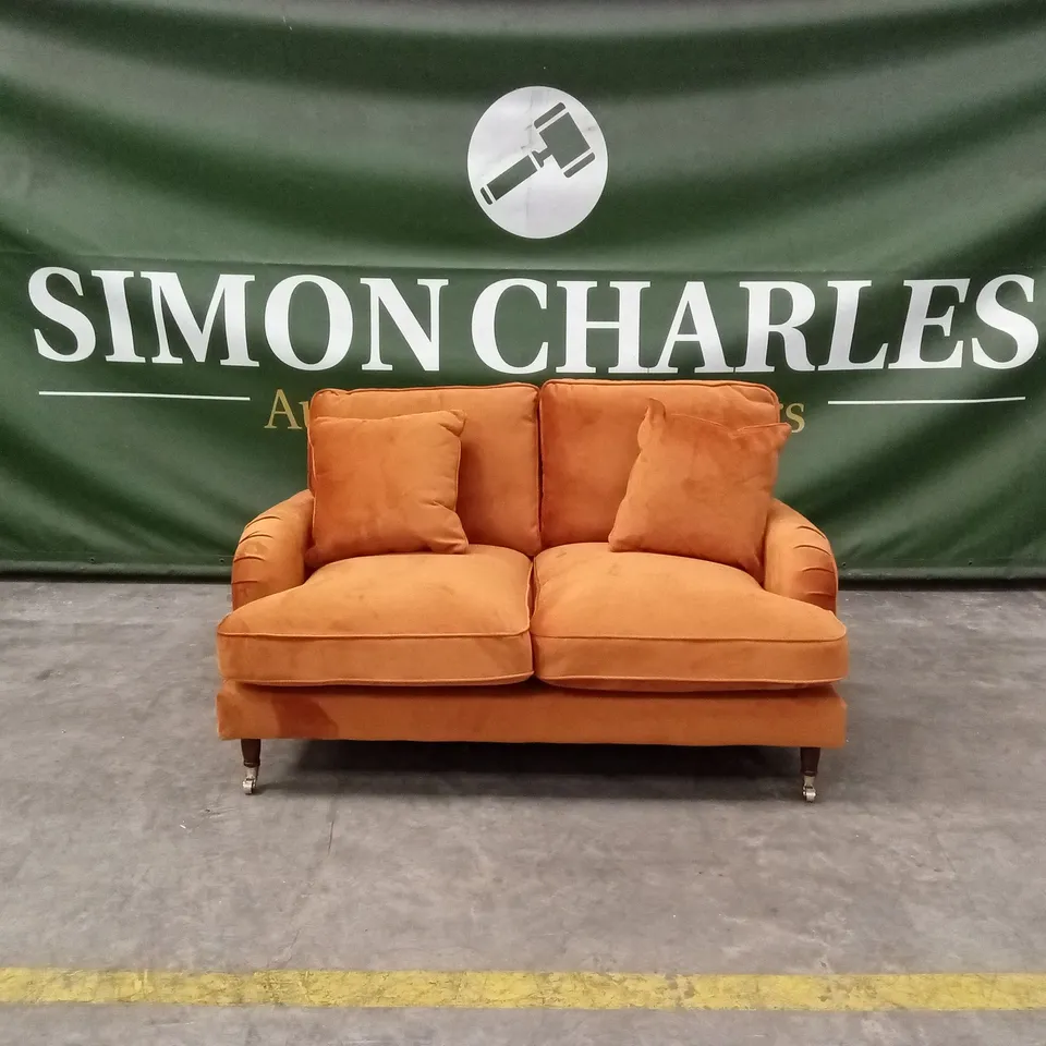 DESIGNER 2 SEATER VELVET SOFA - ORANGE
