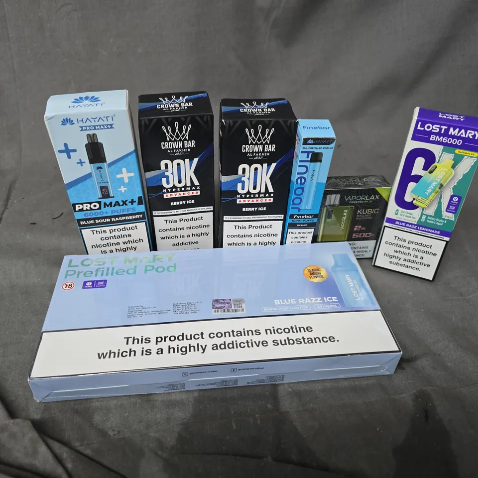 APPROXIMATELY 20 ASSORTED E-CIGARETTE PRODUCTS TO INCLUDE BRANDS SUCH AS LOST MARY, HAYATI, CROWN BAR, ETC - COLLECTION ONLY