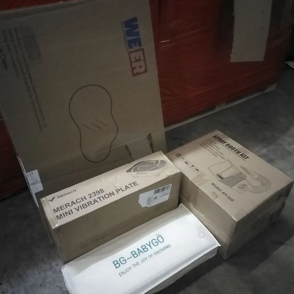 PALLET OF HOUSEHOLD ITEMS TO INCLUDE MIRROR, MINI VIBRATION PLATE, PLAY MAT,SPRAY BOOTH KIT AND OTHER ASSORTED ITEMS...