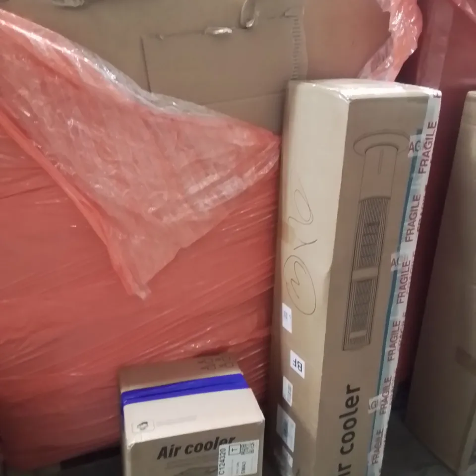 PALLET OF ASSORTED HOUSEHOLD GOODS AND PRODUCTS TO INCLUDE;FAN,AIR COOLER,SLIDE OUT DRAWER