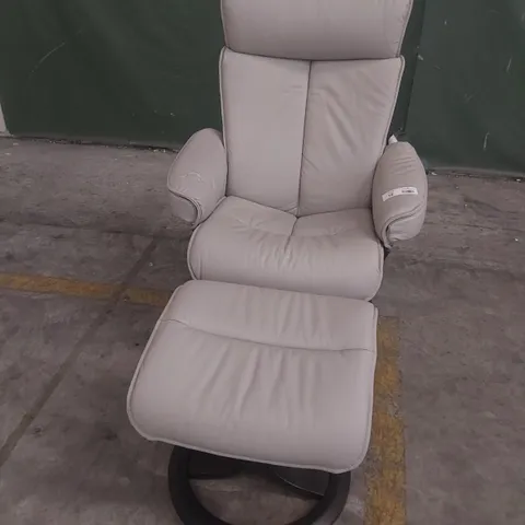 QUALITY BRITISH DESIGNER G PLAN BERGEN SWIVEL CHAIR & FOOTSTOOL CAMBRIDGE CLOUD LEATHER