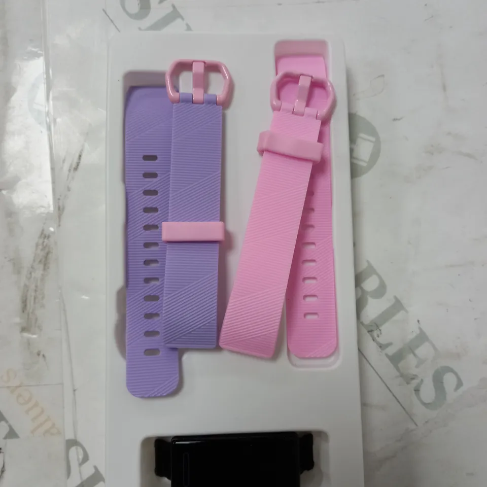BOXED FITNESS TRACKER WITH 2 STRAPS - PINK AND PURPLE. 