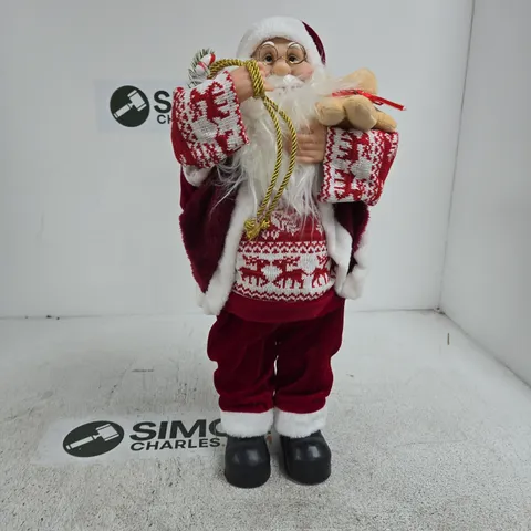 DECORATIVE CHRISTMAS SANTA CLAUS FIGURE IN PLUSH RED VELVET OUTFIT