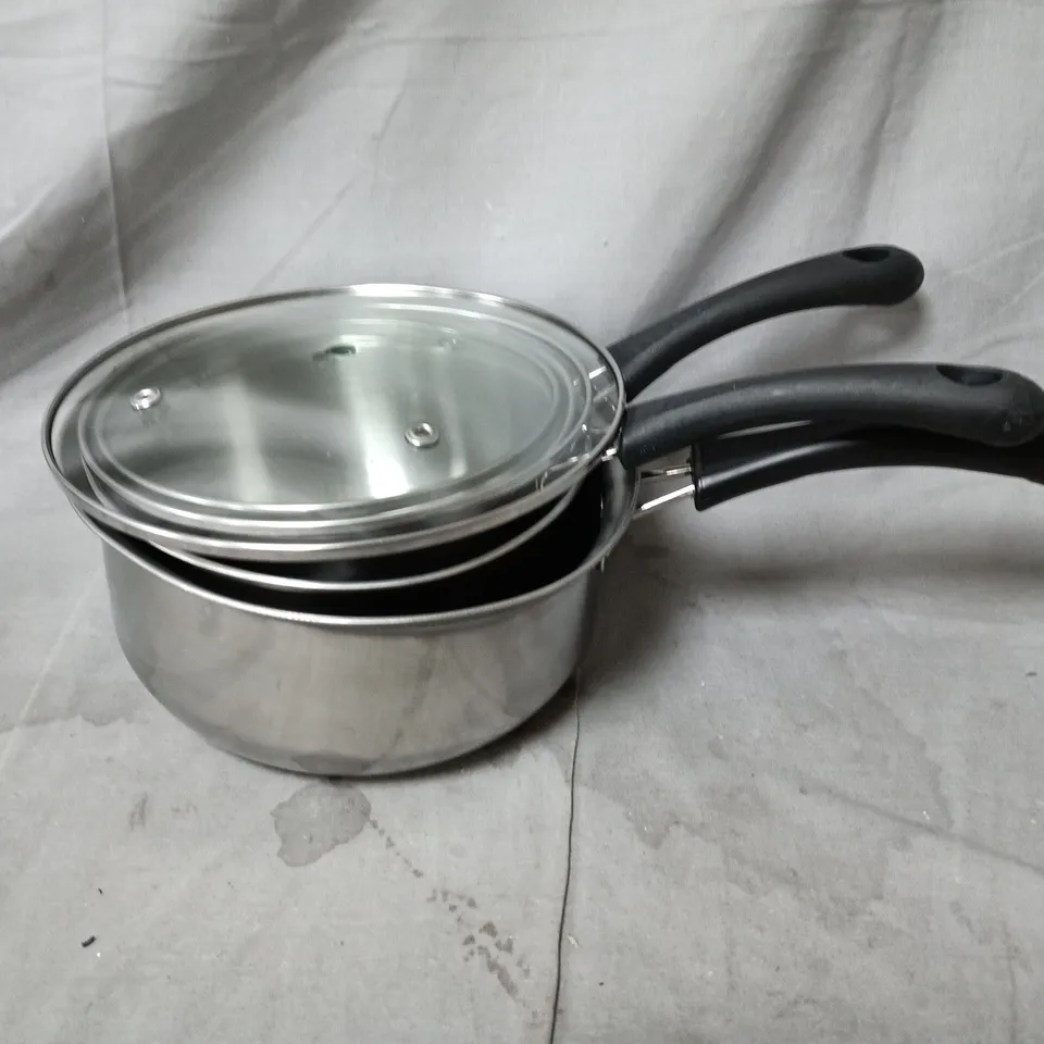 STAINLESS STEEL SAUCEPAN SET WITH GLASS LIDS – 3-PIECE