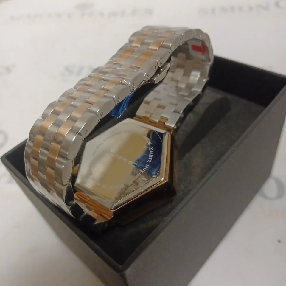 BOXED MORPHIC STEEL AND BRONZE HEXAGONAL WATCH
