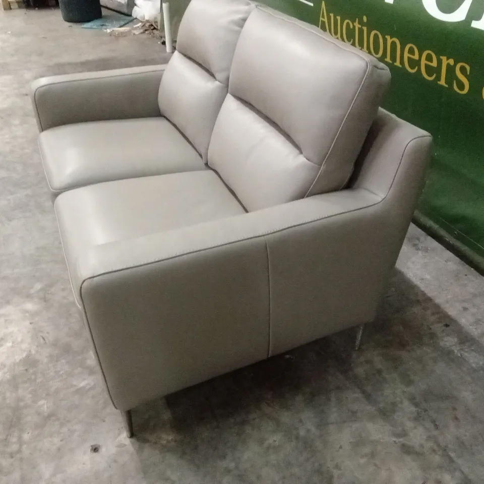 QUALITY DESIGNER ITALIAN MADE ALESSANDRO 2 SEATER LEATHER SOFA - DOVE GREY