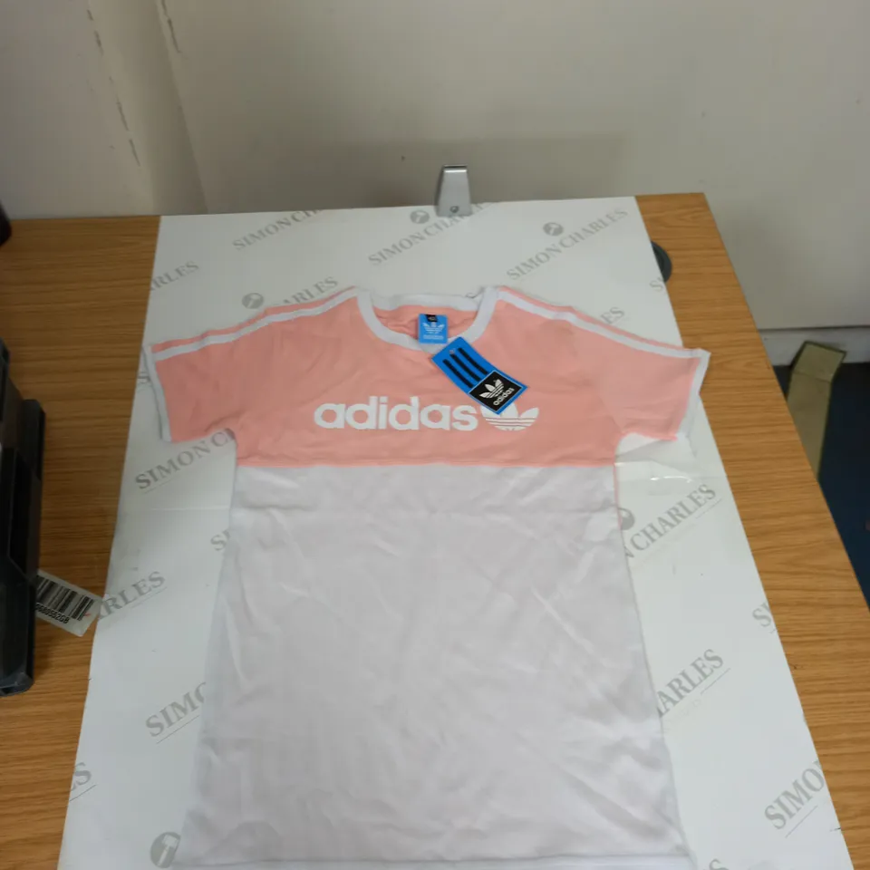 WHITE AND PINK ADIDAS TOP SIZE 15.2