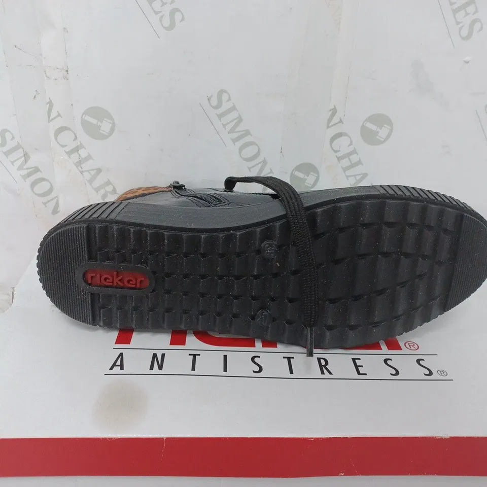 BOXED PAIR OF RIEKER HI TOP TRAINERS IN BLACK SIZE 6