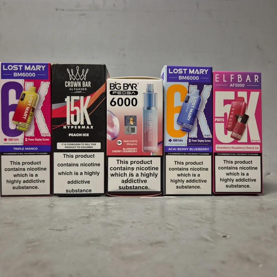 APPROXIMATELY 20 ASSORTED E-CIGARETTE PRODUCTS TO INCLUDE - ELF BAR , LOST MARY , CROWNBAR ETC