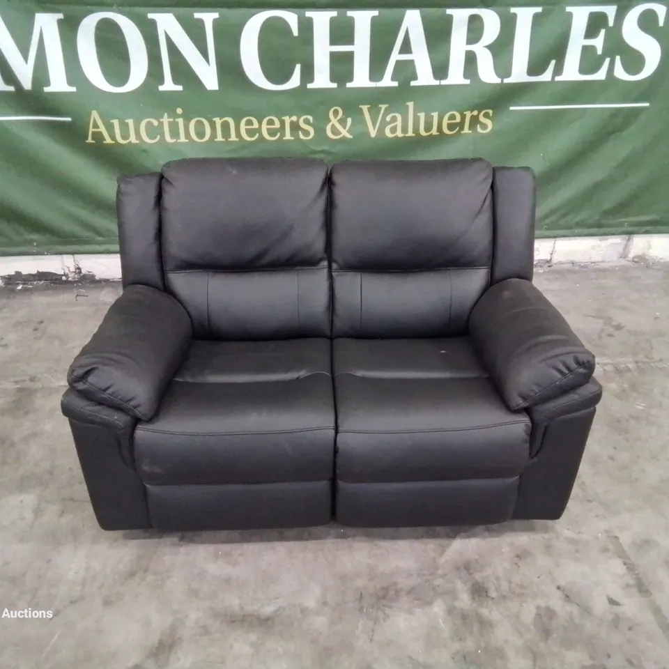 DESIGNER 2 SEATER MANUAL RECLINING SOFA IN BLACK LEATHER 