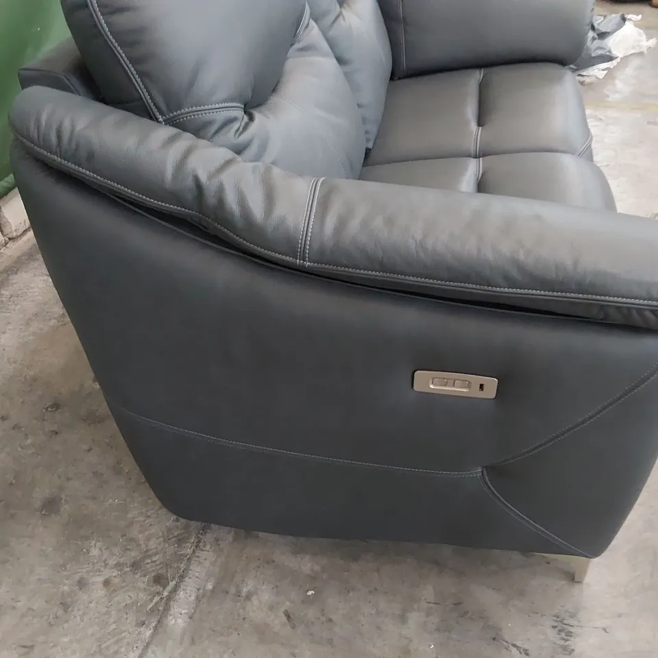 QUALITY BRITISH DESIGNER G PLAN JACKSON POWER RECLINING TWO SEATER SOFA CAMBRIDGE PETROL BLUE LEATHER 