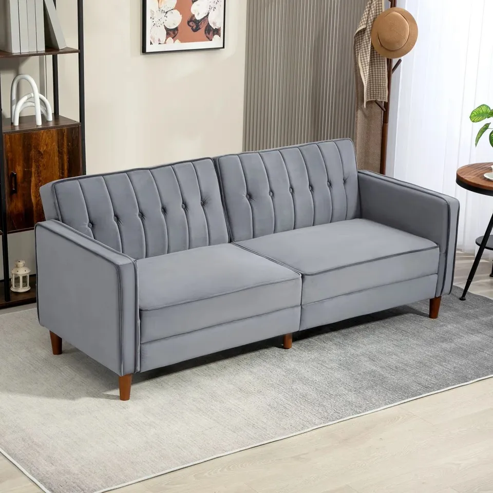 BOXED AZZIAH 2 SEATER POLYESTER SOFA BED - GREY (2 BOXES)