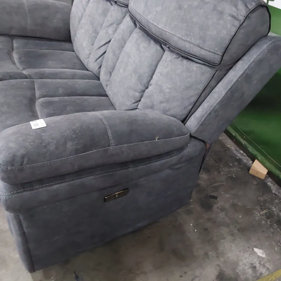 DESIGNER POWER RECLINING TWO SEATER SOFA GREY MACAU FABRIC WITH BLACK PIPING 