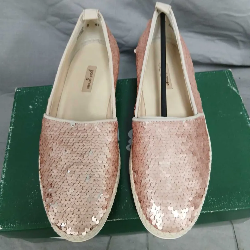 PAUL GREEN ROSE GOLD SEQUIN ESPADRILLE SLIP-ON SHOES – UK 3