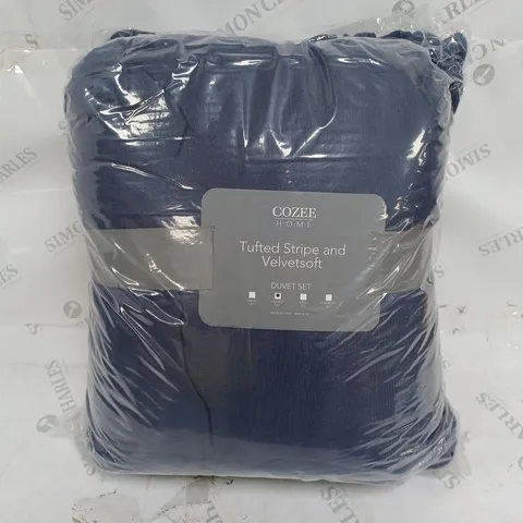 COZEE HOME TUFTED STRIPE 4 PIECE DUVET SET NAVY DOUBLE