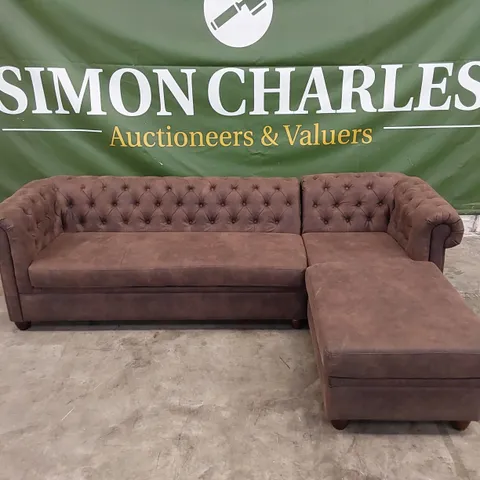 QUALITY DESIGNER CHESTERFIELD STYLE CHAISE SOFA - CHOCOLATE BROWN