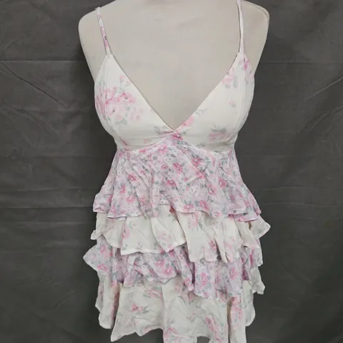 HOLLISTER OPEN BACK RUFFLE MINI DRESS IN PINK FLORAL SIZE XS P