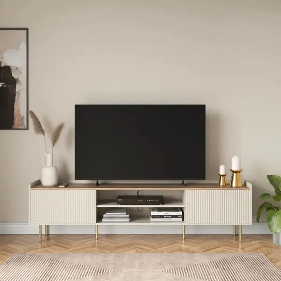 BOXED GEORGI SUPER WIDE TV UNIT FOR TVS UP TO 80" - NATURAL (1 BOX)