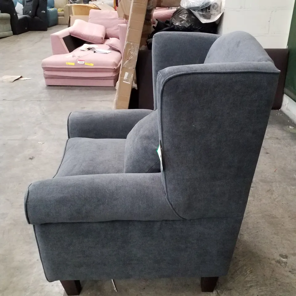 QUALITY DESIGNER DENTON GRACE WING CHAIR - GREY FABRIC 