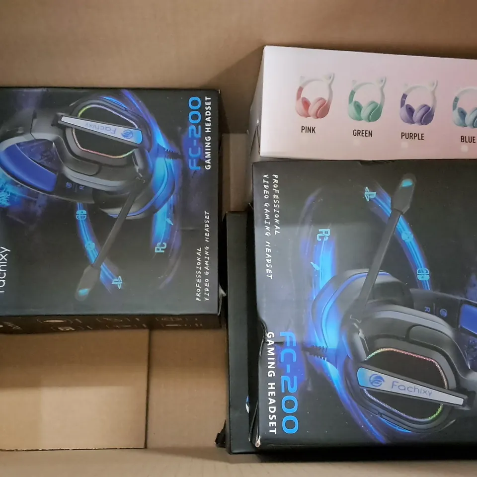 LOT OF 6 BOXED HEADSETS INCLUDES FC-200 GAMING HEADSET AND CAT EAR HEADSET