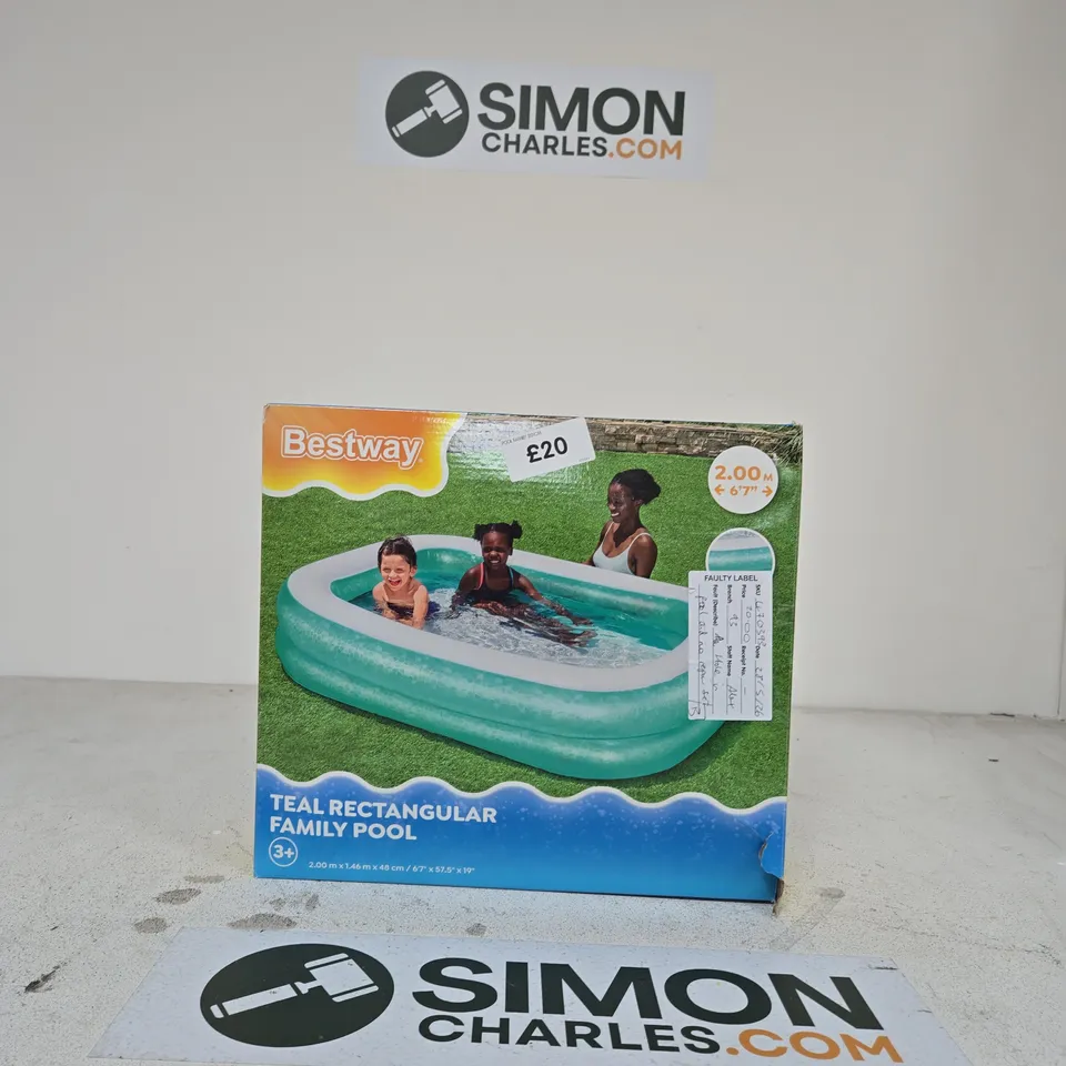BESTWAY TEAL RECTANGULAR FAMILY POOL – BOXED, 2.00M X 1.46M X 0.48M