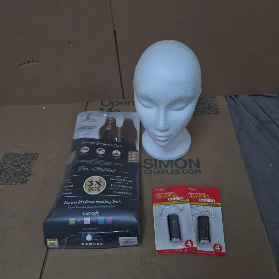 MANNEQUIN HEAD WITH MAMADO PRE-STRETCHED BRAIDING HAIR BOX & WEAVING COMBO