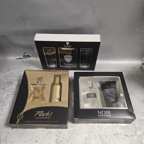 BOX OF APPROXIMATELY 12 ASSORTED FRAGRANCE GIFT SETS TO INCLUDE - NOIR POUR HOMME - SHAKIRA ROCK - CONINO LAMBORGHINI MITCO