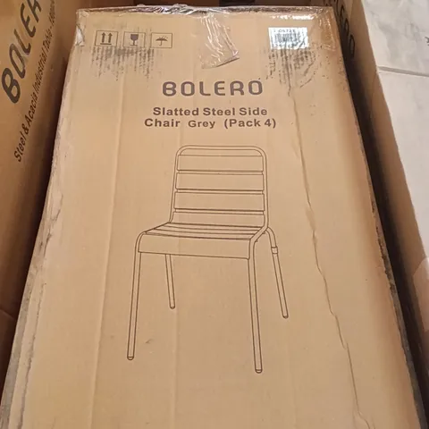 BOXED SLATTED STEEL SIDE CHAIR GREY SET OF 4