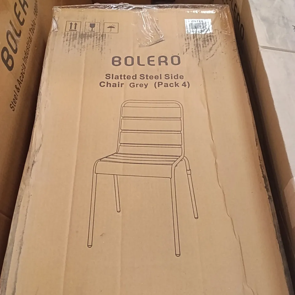 BOXED SLATTED STEEL SIDE CHAIR GREY SET OF 4
