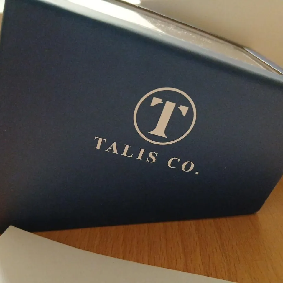 TALIS CO. GOLD-TONE WRISTWATCH WITH BLACK DIAL AND BLACK STRAP– BOXED