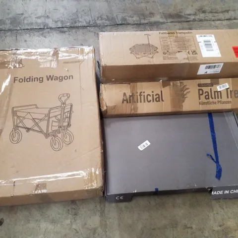 PALLET CONTAINING ASSORTED PRODUCTS INCLUDING FOLDING WAGON, TRAMPOLINE, ARTIFICIAL PALM TREE & SHOWER MIXER