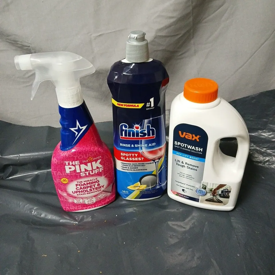 APPROXIMATELY 15 ASSORTED HOUSEHOLD ITEMS TO INCLUDE THE PINK STUFF, FINISH, VAX ETC
