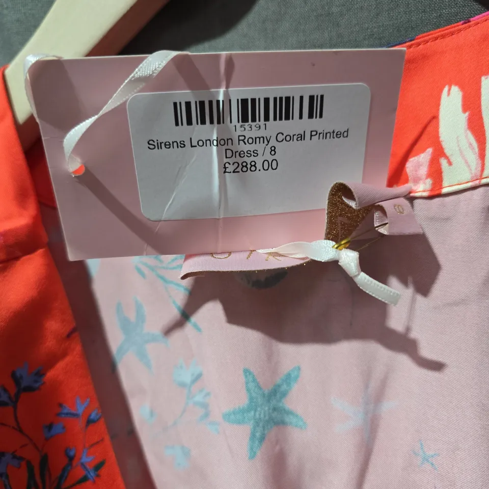 SIRENS LONDON ROMY CORAL PRINTED DRESS – UK 8