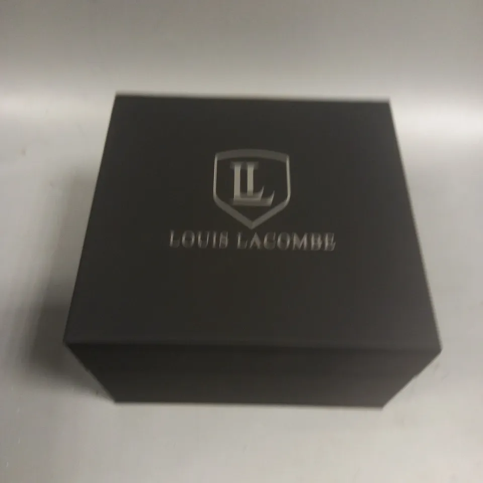 LOUIS LACOMBE MENS CHRONOGRAPH WATCH WITH 3 SUB DIALS AND GOLD COLOUR CASE WITH GREEN RUBBER STRAP IN BOX RRP £380
